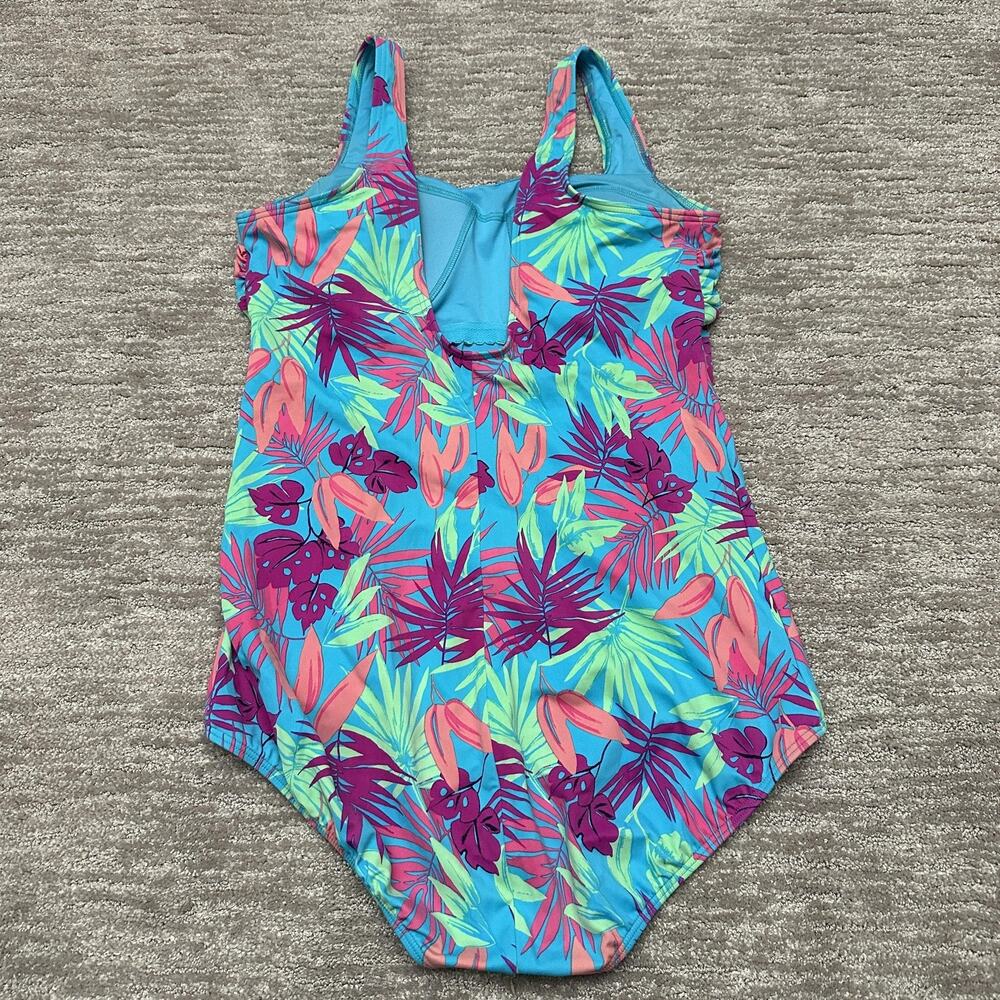 Lands' End Swimsuit Womens 16L Blue Floral Tropical One Piece Bathing Suit - Picture 4 of 13